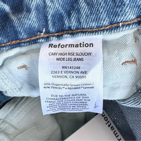 NWT Reformation Cary High Rise Slouchy Wide Leg Studded Jeans Chesapeake Blue 24 - Picture 7 of 14